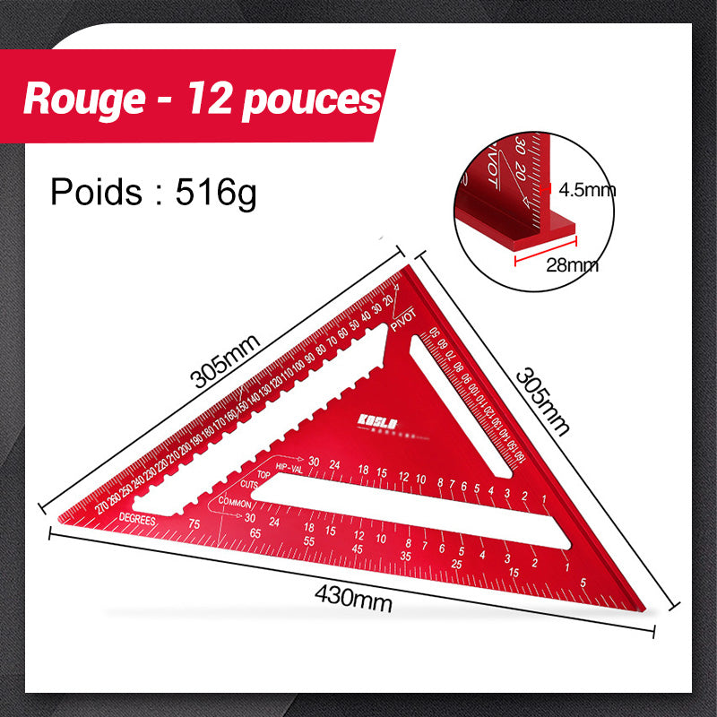 Guide de sciage à trois équerres pour charpentiers