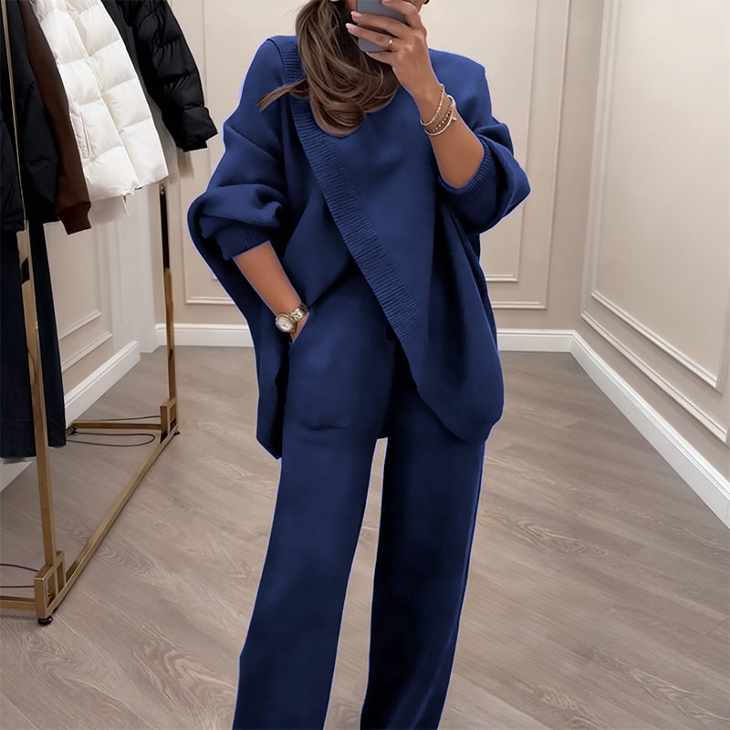 🎁 Soldes d'hiver 50 % de réduction 💝 Ensemble 2 pièces pour femme – Pull asymétrique + pantalon large
