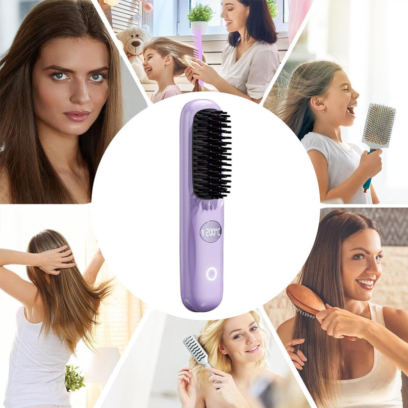 Brosse Lissante Sans Fil avec Écran LED pour Cheveux
