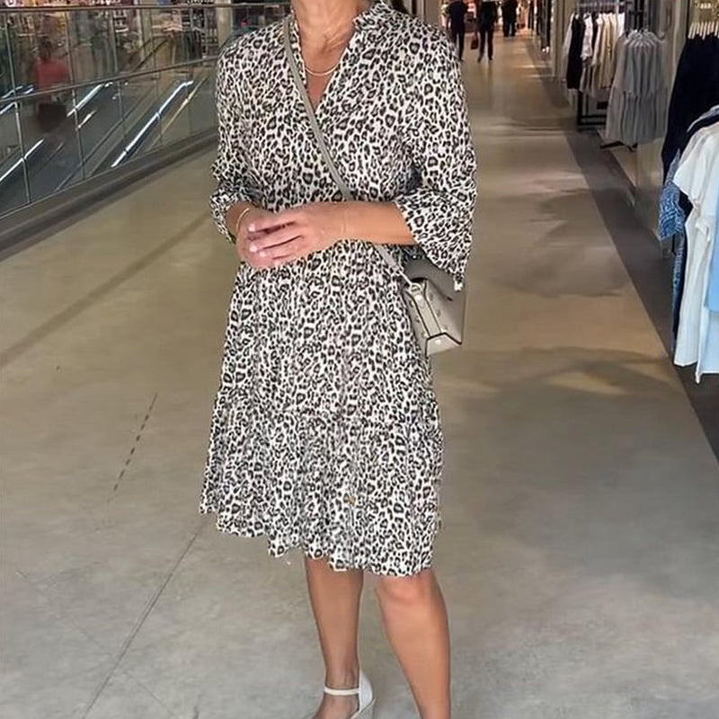 🌸Vente chaude d'été -50 %🌸Robe ample à col en V et imprimé léopard tendance pour femme