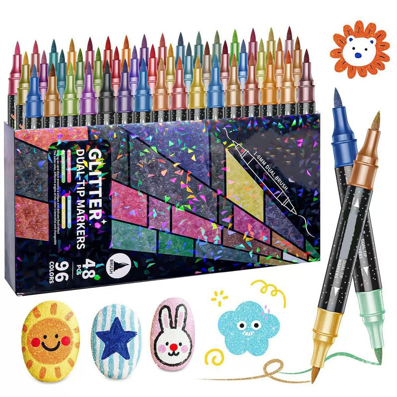 ✨ Nouveauté 2026 | 24 Marqueurs Pailletés Double-Pointe | Illuminez Vos Créations 🎨【-50%】