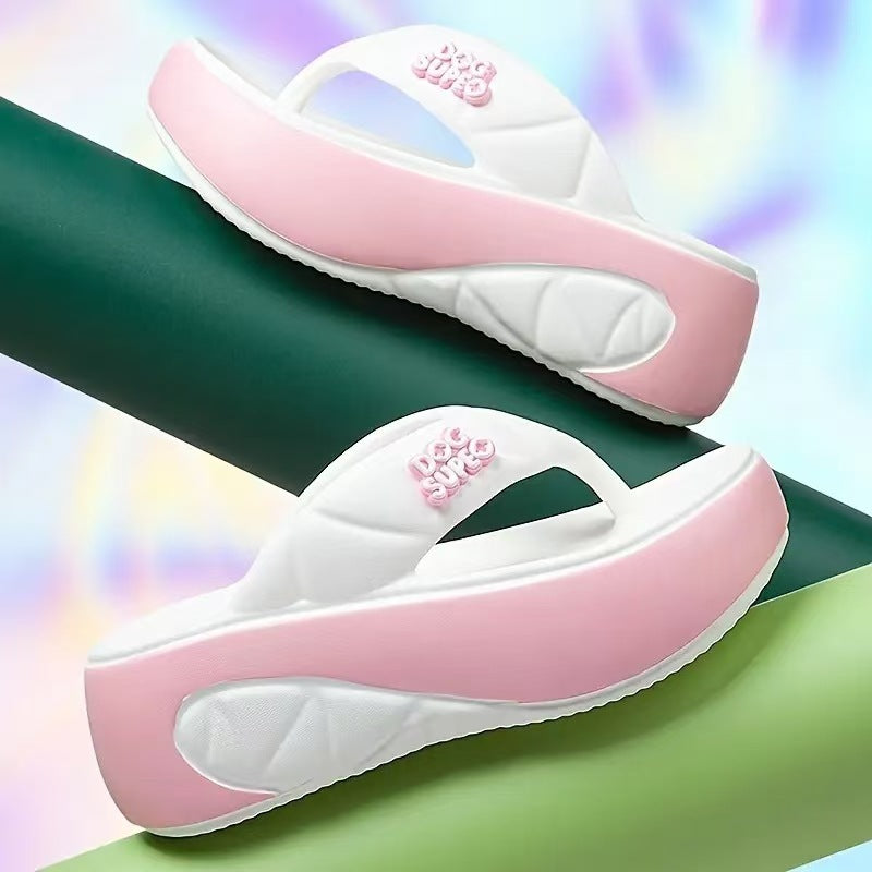 Tongs souples à plateforme bicolores pour femmes, été