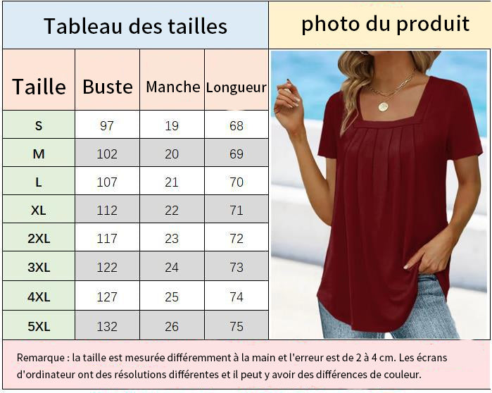 T-shirt à manches courtes et col carré de couleur unie - style chic et élégant