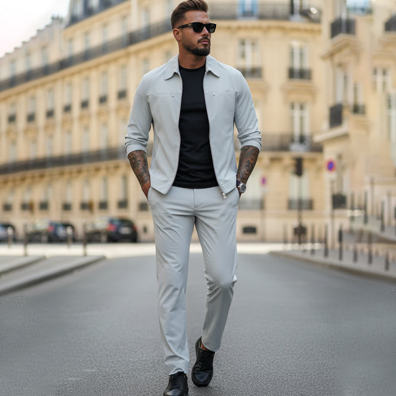 ✈️Livraison gratuite✈️Ensemble 2 pièces décontracté de couleur unie pour homme – Veste et pantalon