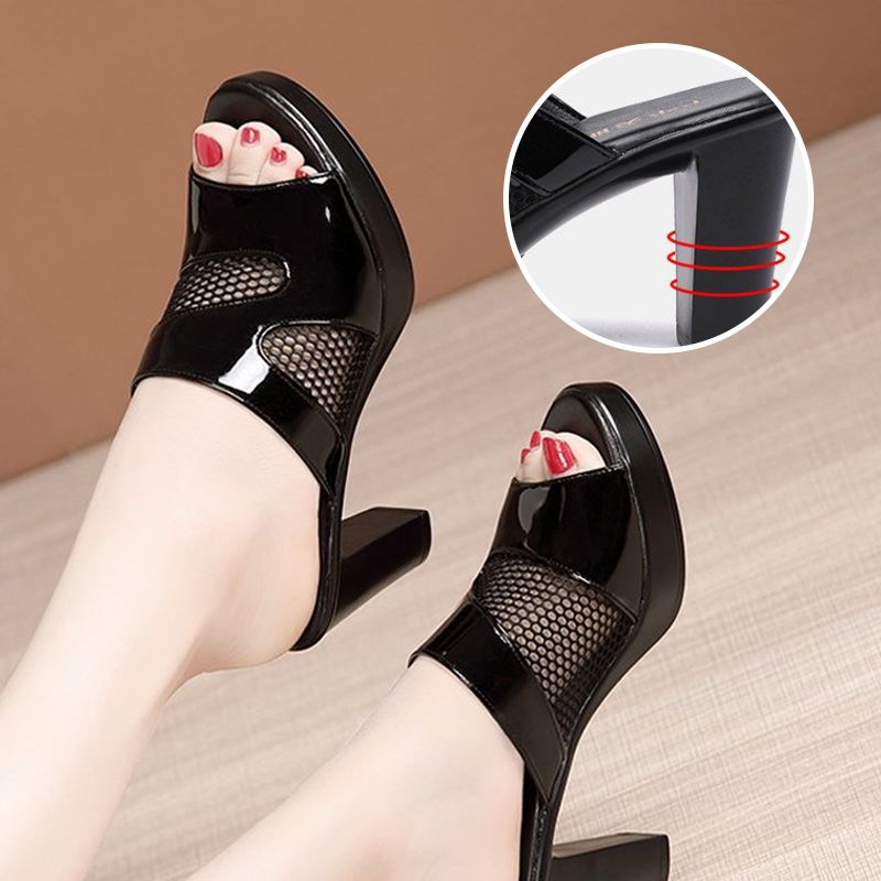 Pantoufles en cuir évidées à talons hauts pour femmes-💥30% de réduction pour une durée limitée💥