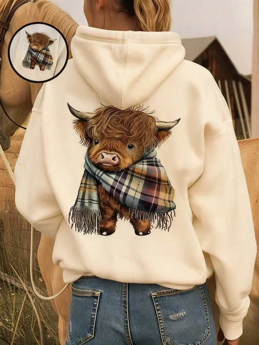 🎁Adorable sweat à capuche doublé polaire Highland Cow🎁