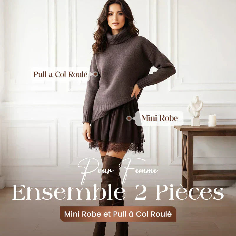 ❄️💃 Soldes d'hiver - 50 % de réduction 👗 Ensemble mini-robe et pull à col roulé pour femme