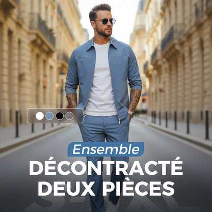 ✈️Livraison gratuite✈️Ensemble 2 pièces décontracté de couleur unie pour homme – Veste et pantalon