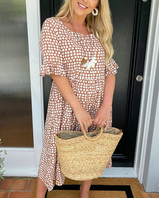 💝VENTE ESTIVALE CHAUDE 50% DE RÉDUCTI💝Robe Midi à Pois et Col Rond