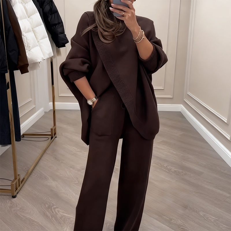 🎁 Soldes d'hiver 50 % de réduction 💝 Ensemble 2 pièces pour femme – Pull asymétrique + pantalon large