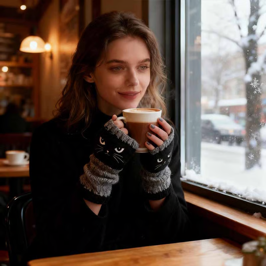 🎁 Promotion du dernier jour 50% DE RÉDUCTION 🐱 Gants tricotés pour femmes avec motif chat — Pour des mains au chaud et des doigts libres 🧶