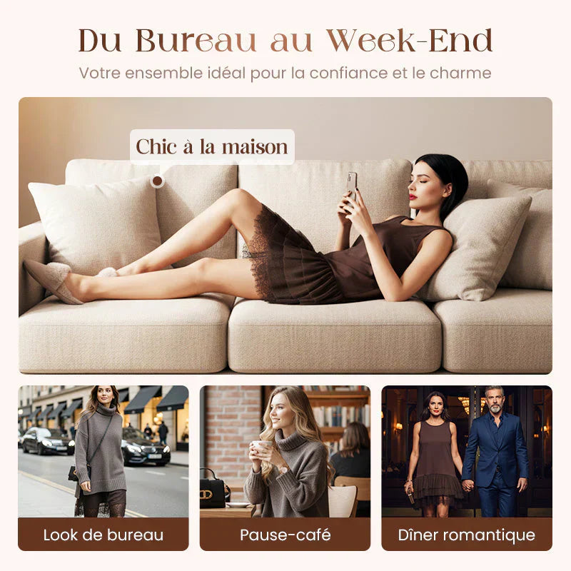 ❄️💃 Soldes d'hiver - 50 % de réduction 👗 Ensemble mini-robe et pull à col roulé pour femme