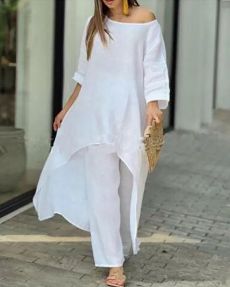 💥 Promotion du dernier jour 39% DE RÉDUCTION 💥💕 Tenue décontractée en lin de couleur unie pour femme💃💃