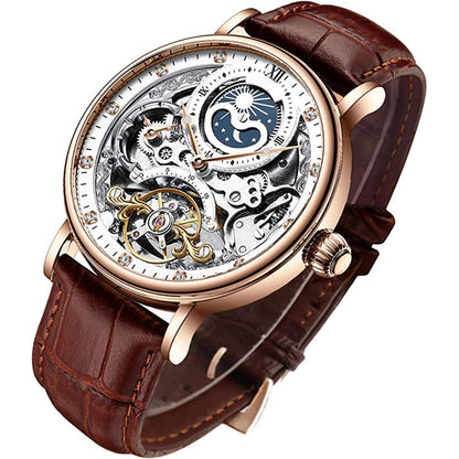 Montre automatique mécanique étanche et multifonctionnelle pour homme avec double fuseau horaire