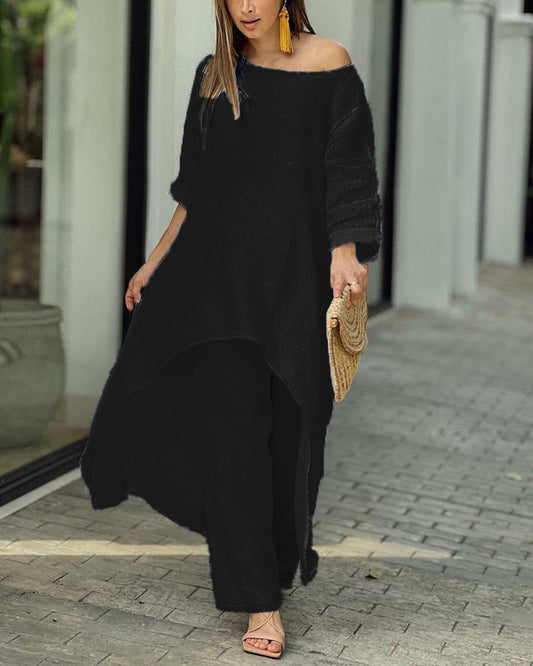 💥 Promotion du dernier jour 39% DE RÉDUCTION 💥💕 Tenue décontractée en lin de couleur unie pour femme💃💃