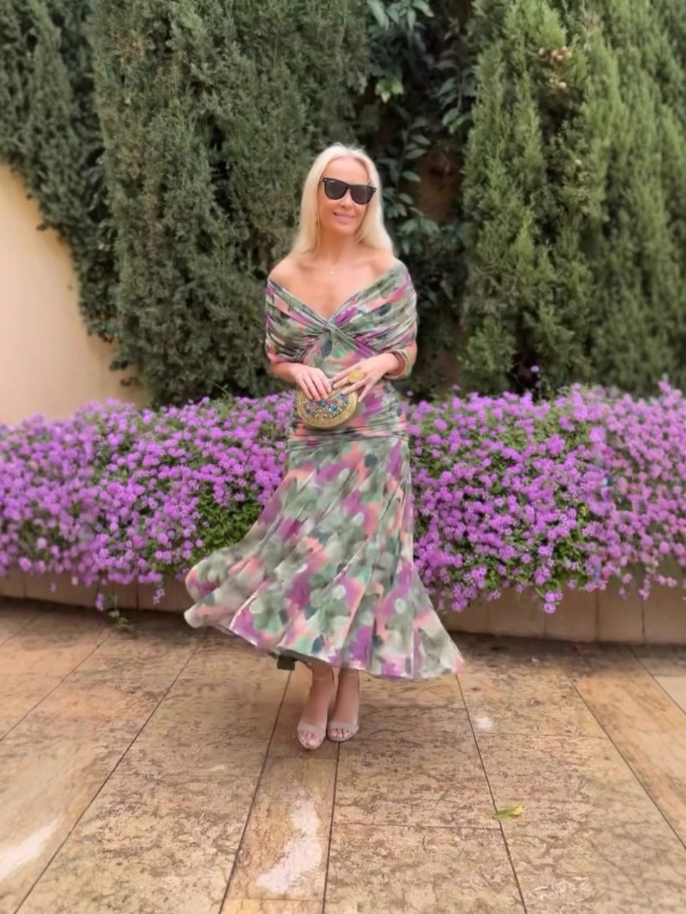 🎁  Vente chaude 50% de réduction 🔥 Robe imprimée à col V hors épaule pour femmes