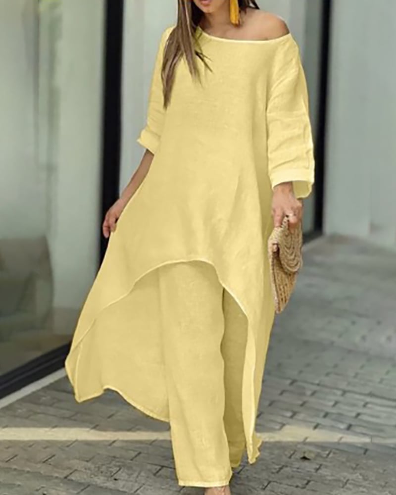 💥 Promotion du dernier jour 39% DE RÉDUCTION 💥💕 Tenue décontractée en lin de couleur unie pour femme💃💃