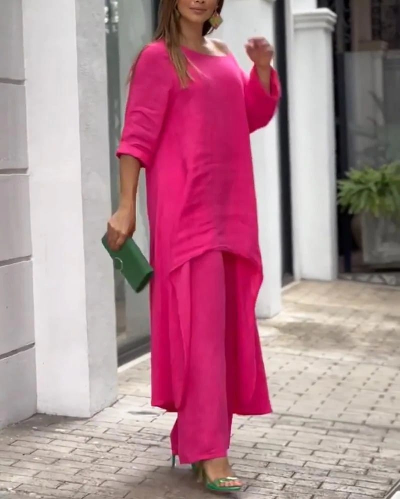 💥 Promotion du dernier jour 39% DE RÉDUCTION 💥💕 Tenue décontractée en lin de couleur unie pour femme💃💃