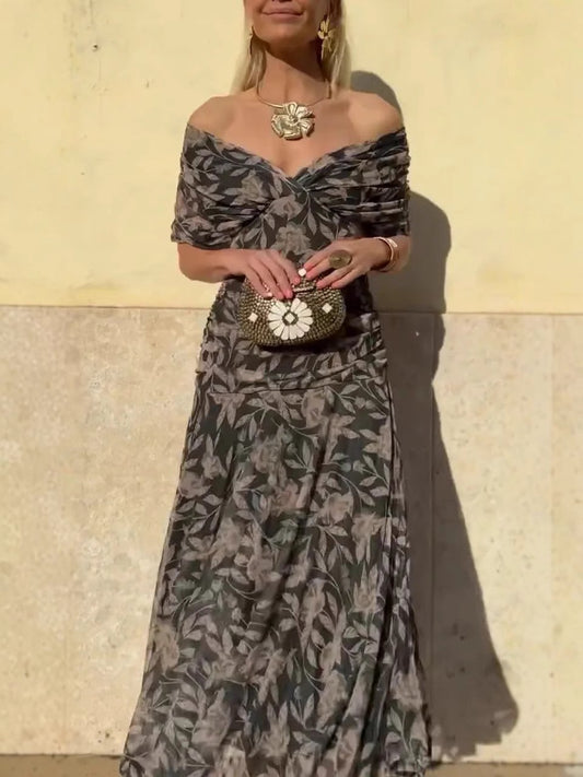 🎁  Vente chaude 50% de réduction 🔥 Robe imprimée à col V hors épaule pour femmes