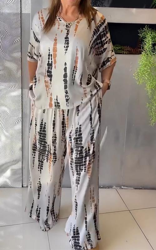 Ensemble deux pièces ample et décontracté en satin à col rond