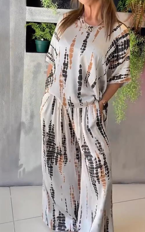 Ensemble deux pièces ample et décontracté en satin à col rond