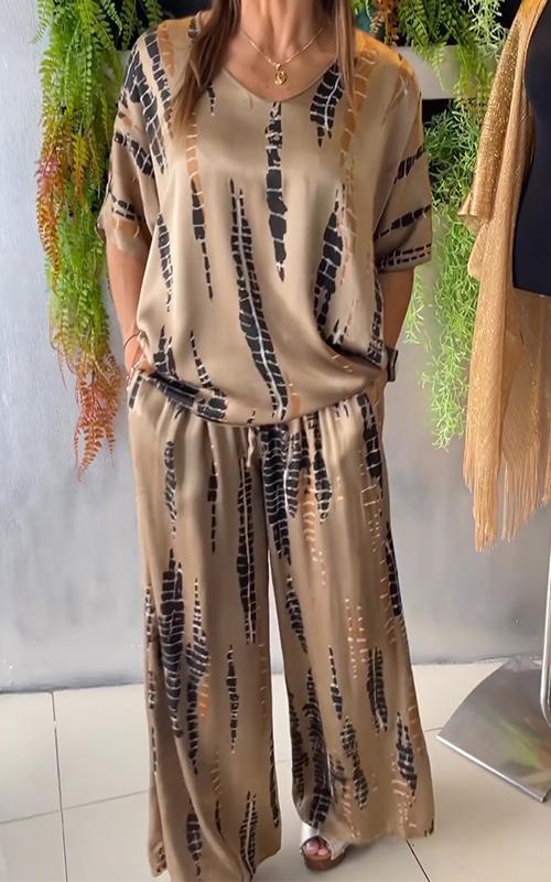 Ensemble deux pièces ample et décontracté en satin à col rond