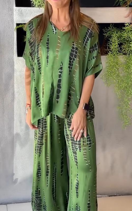 Ensemble deux pièces ample et décontracté en satin à col rond