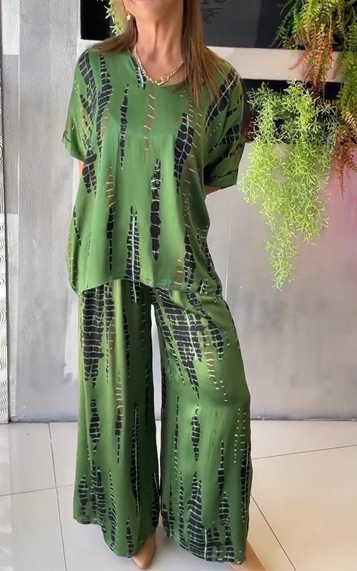 Ensemble deux pièces ample et décontracté en satin à col rond