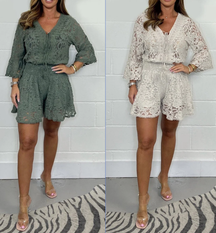 ⏰offre limitée dans le temps🔥Combinaison courte décontractée à col V en dentelle