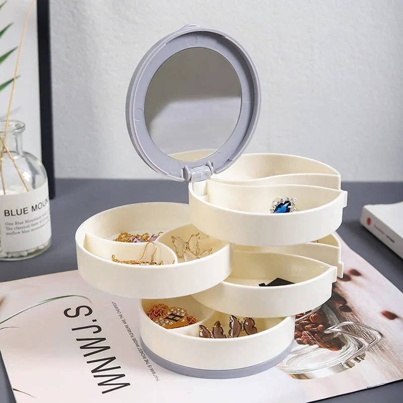 Boîte de rangement de bijoux rotative à 4 couches