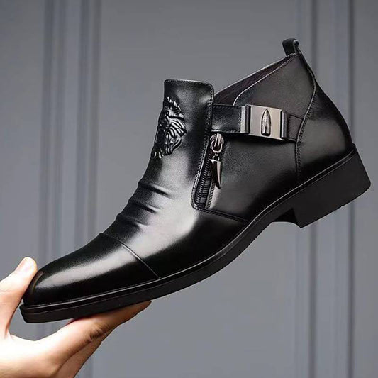 👞 Bottines en cuir avec fermeture éclair double face et extrémités pointues pour hommes