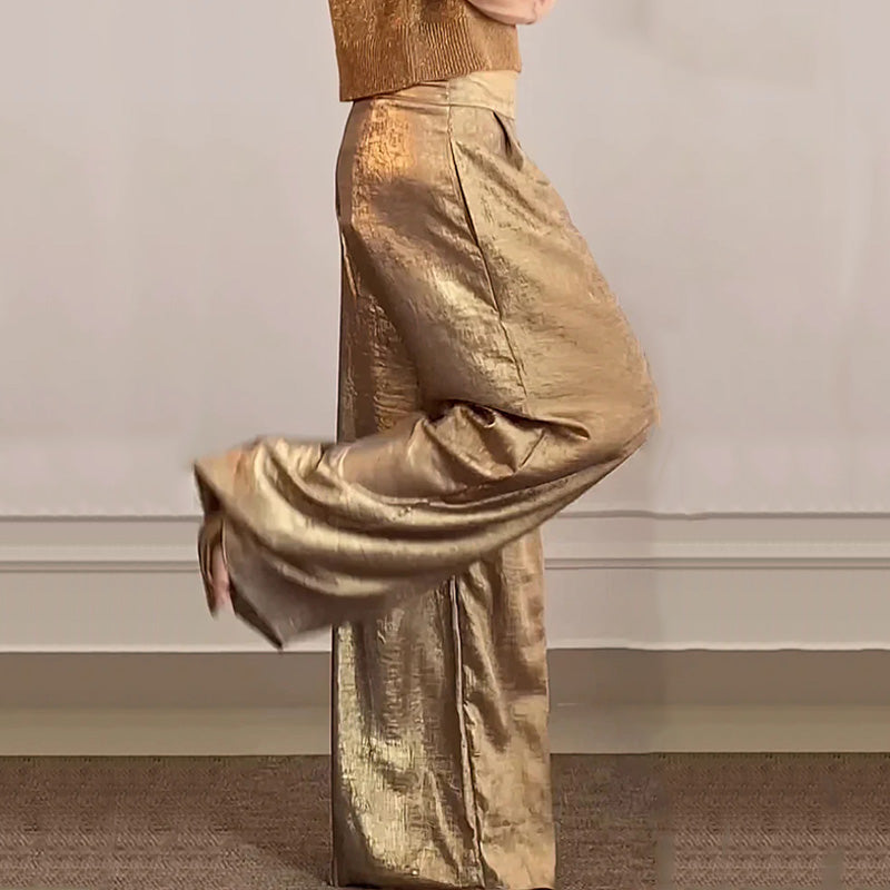 🔥Offre Fête des mères - 30% de réduction🤱Ensemble deux pièces gilet brillant et pantalon large pour femmes