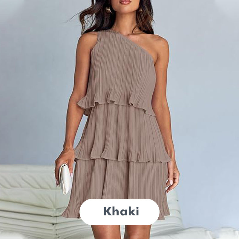 👗Women's One épaule volant à niveaux à plusieurs niveaux coule une robe de ligne