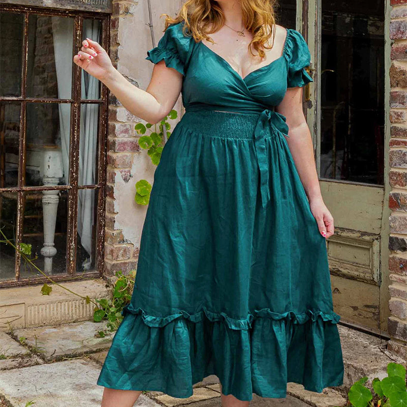 Robe à volants à nouer dans le dos et à poches