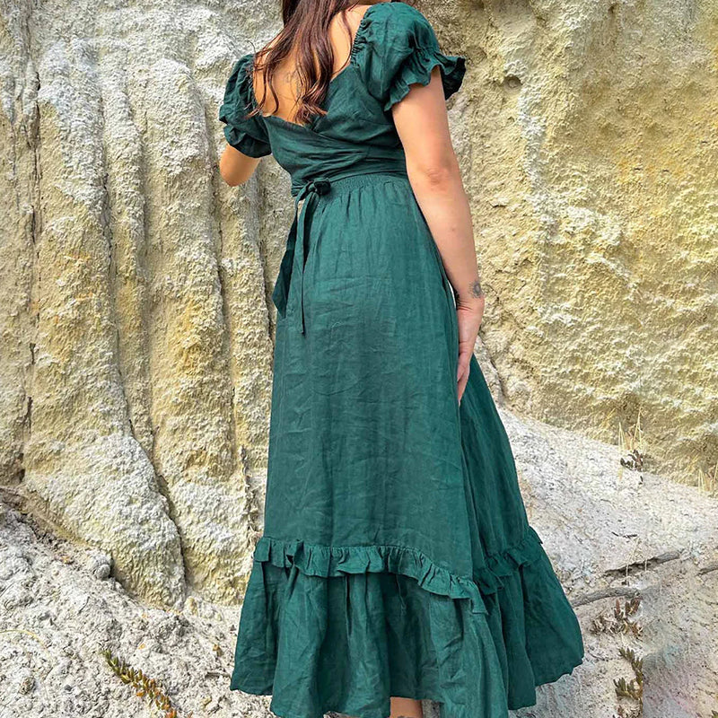 Robe à volants à nouer dans le dos et à poches