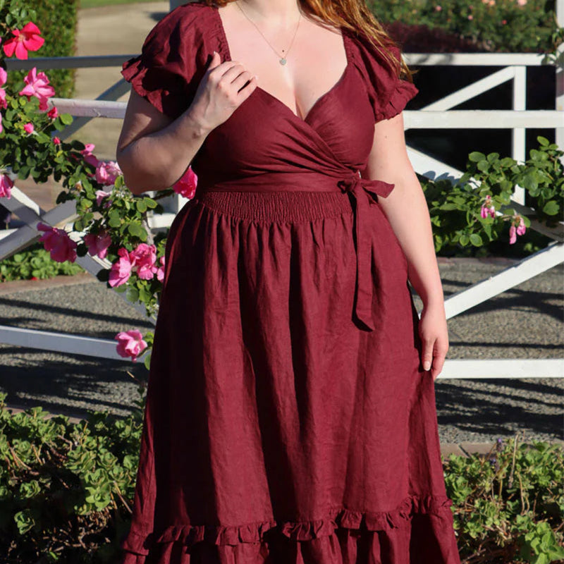 Robe à volants à nouer dans le dos et à poches