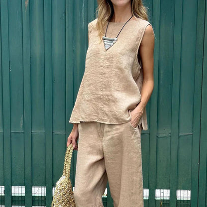 Ensemble 2 pièces pour femmes - Top sans manches et pantalon long✨