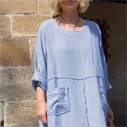 💝Robe décontractée à manches longues en coton à col rond