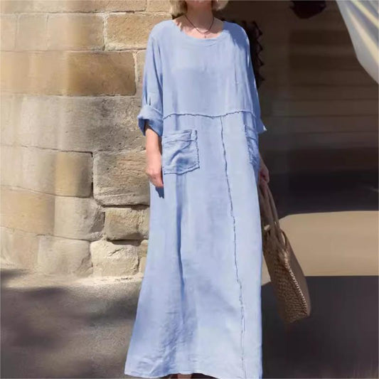 💝Robe décontractée à manches longues en coton à col rond