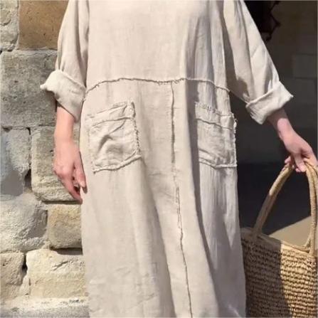 💝Robe décontractée à manches longues en coton à col rond