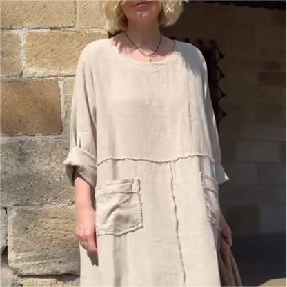 💝Robe décontractée à manches longues en coton à col rond