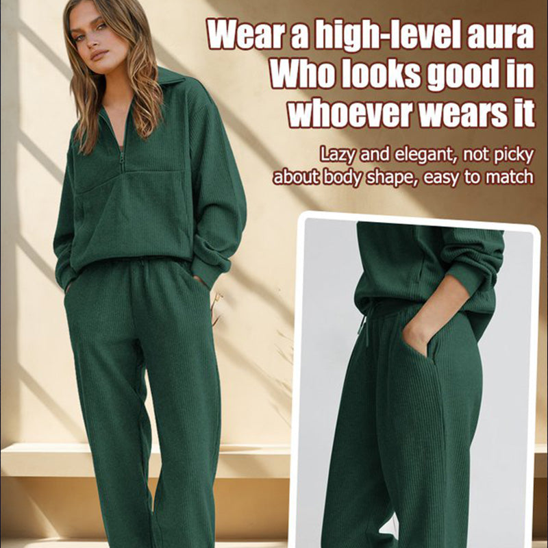 Femmes 2 épingles Ensemble de sweatshirts Manchons longs Sweatshirt à demi-zip