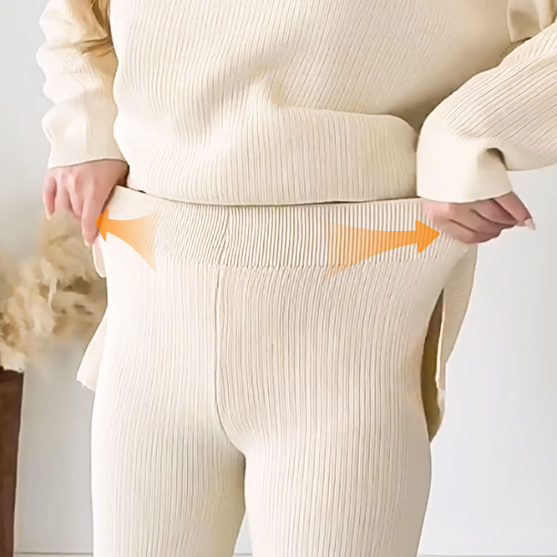 🔥LIVRAISON GRATUITE🔥Costume en tricot extensible confortable à col en V pour femme (haut + pantalon)