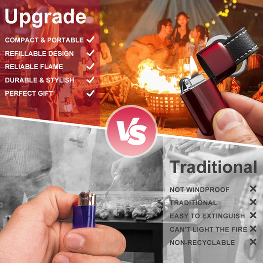 Mini Briquet Rechargeable à Butane avec Porte-Clés