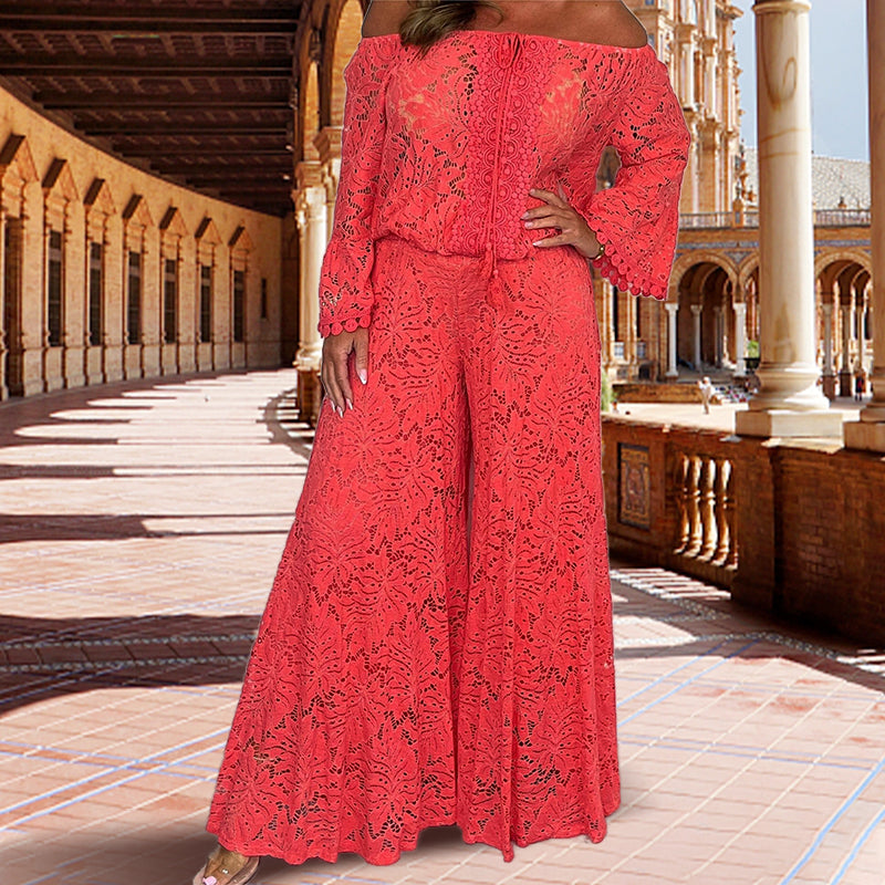 ⏰ Limited Time Offer  🎉Ensemble deux pièces pour femme : haut en dentelle + pantalon large