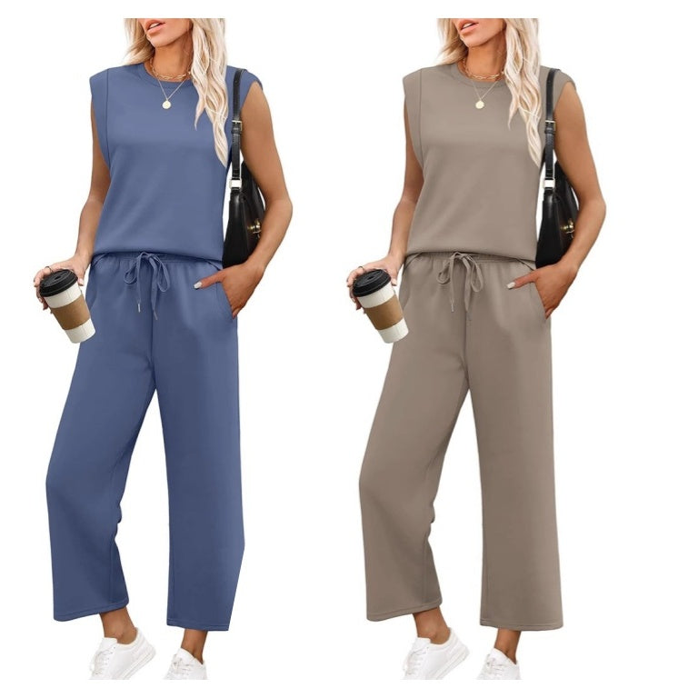 🔥Nouveau ensemble 2 pièces pour femmes : haut sans manches et pantalon à jambes larges