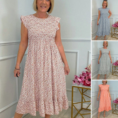 🎉🛍️Promotion exceptionnelle 50% OFF💃 Robe fleurie élégante avec taille haute et revers pour femme