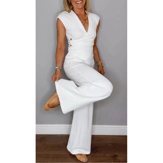 Ensemble élégant pour femme : haut col en V et pantalon