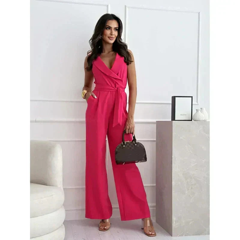 ☀️Frauen Col en V sans manches Solid Jumpsuit🕊️