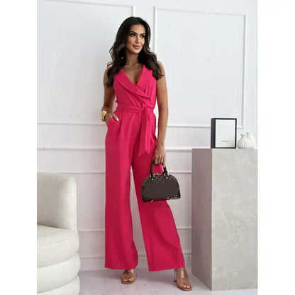 ☀️Frauen Col en V sans manches Solid Jumpsuit🕊️